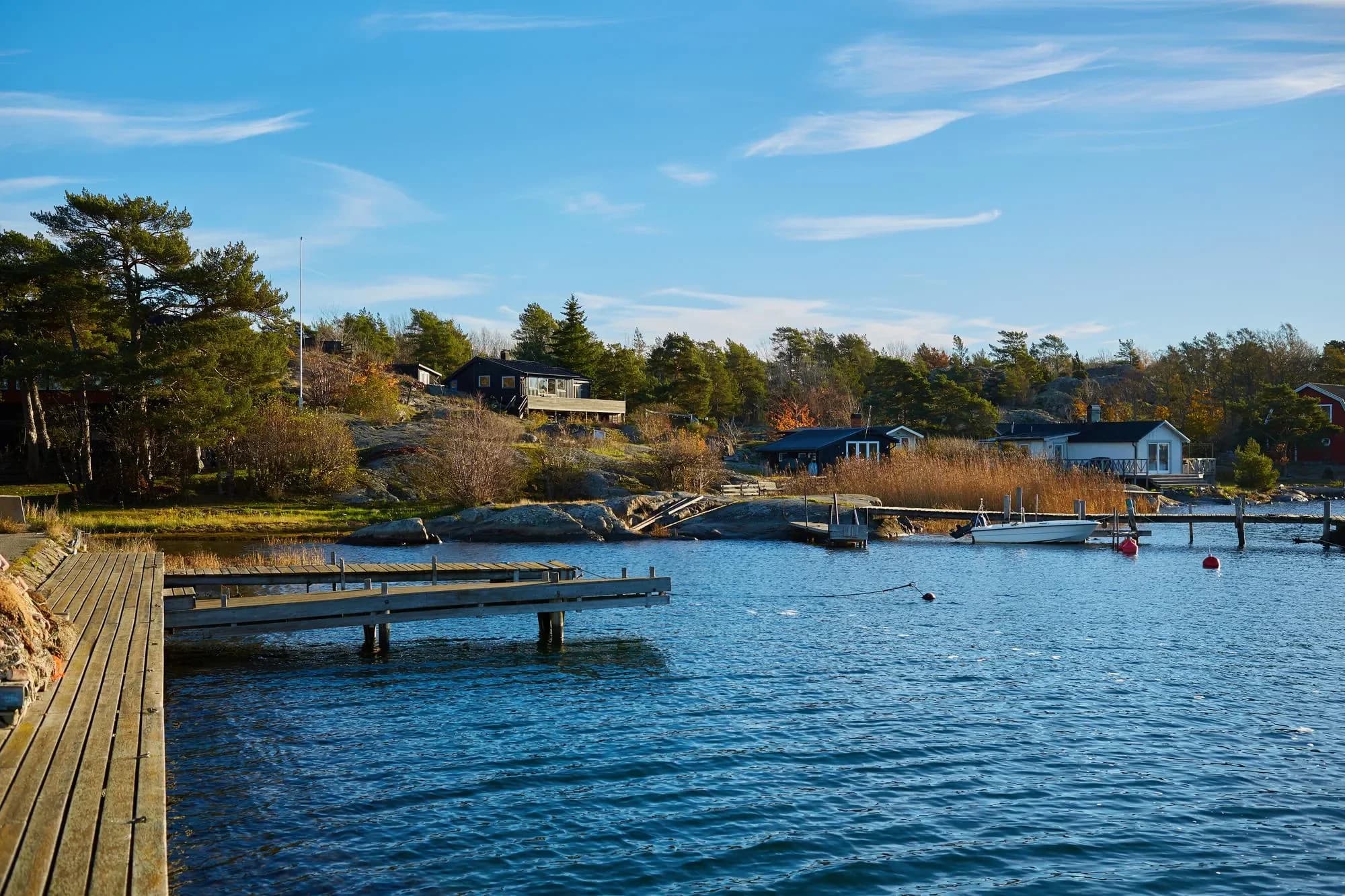 Jetty by clear blue water in the archipelago