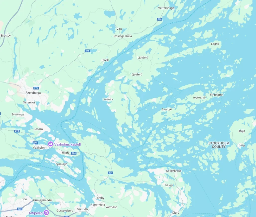 Map of the Stockholm archipelago showing Vaxholm