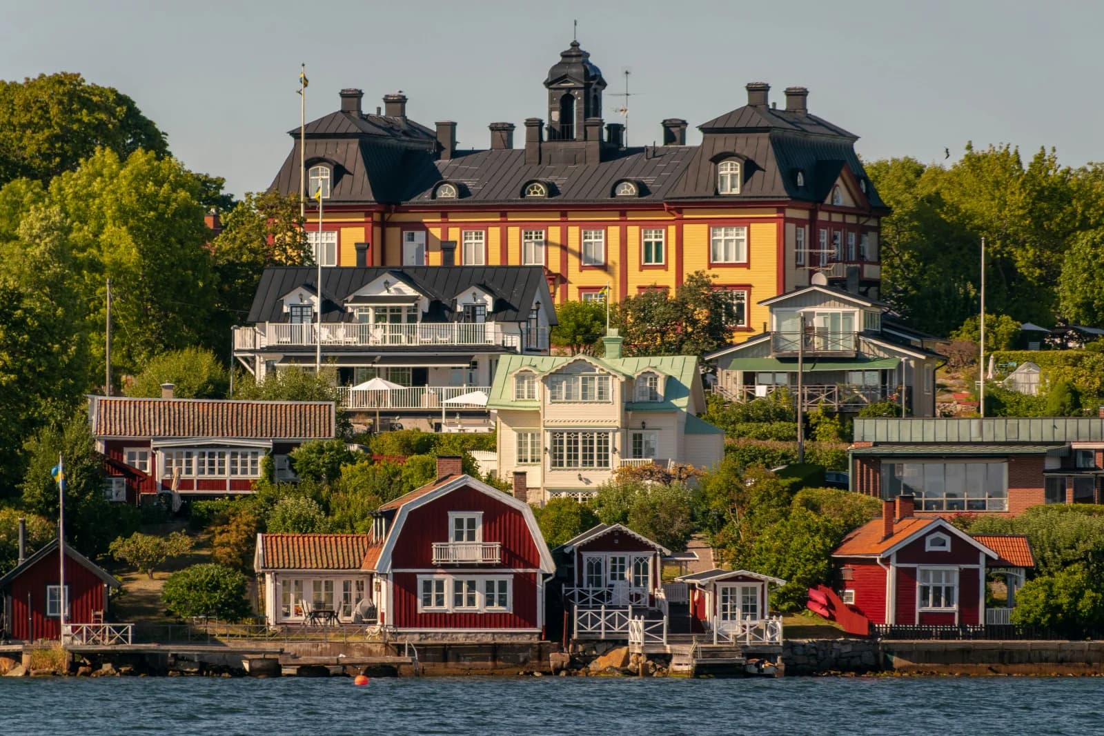 Colourful wooden houses in Vaxholm